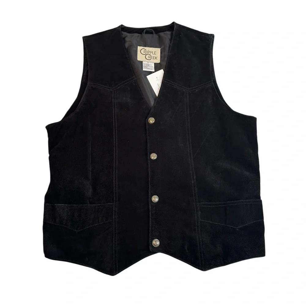 MENS Vintage Cripple Creek Black Suede Vest Western Country Boho Chic Fall